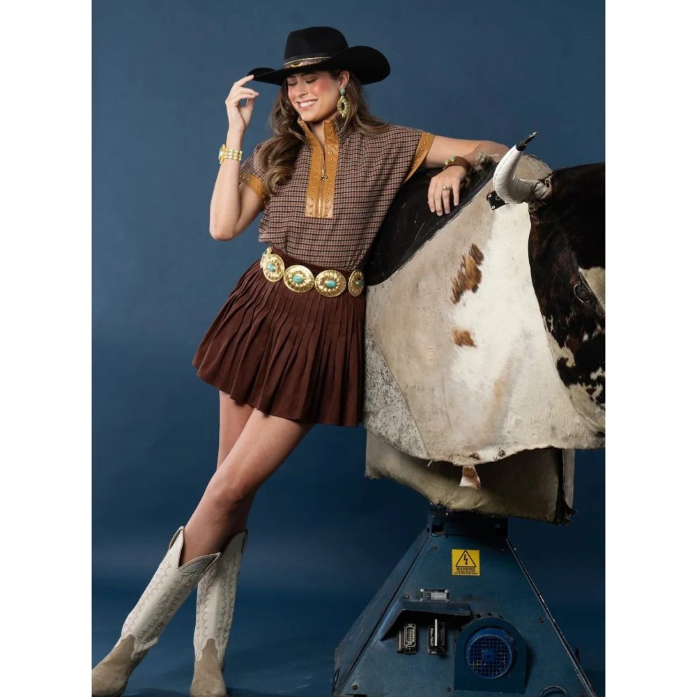 Women’s Brown Pleated Skort with Western Style